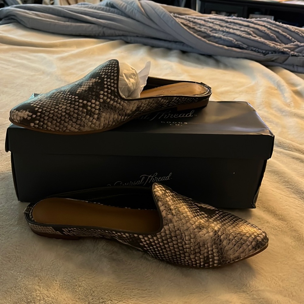 Mules, snake print , worn only a couple times